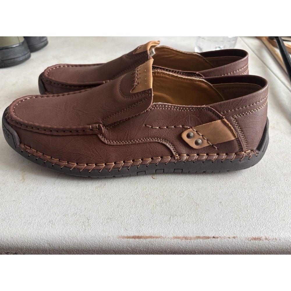 Men's 100%‎ Caoutchouc Brown NWOT loafers casual Leather Shoes (48)